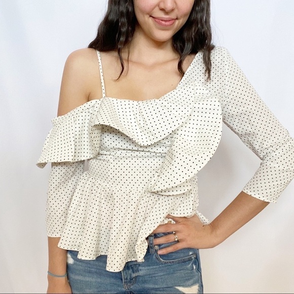 Do + Be Polka Dot One Shoulder Peplum Ruffle Top - Picture 3 of 8
